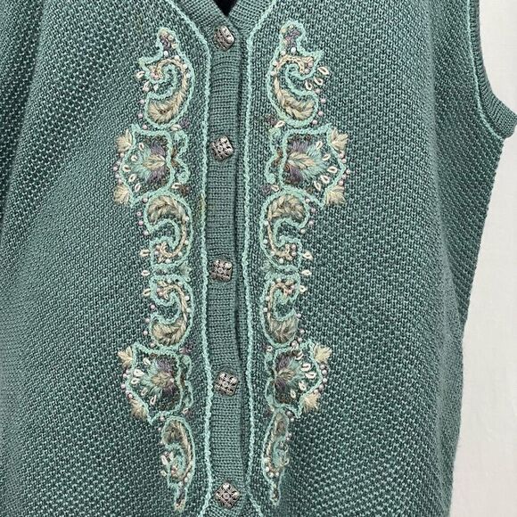 Vintage Koret Sage Green Embroidered Wool Oversized Vest - Women’s L - Picture 5 of 8